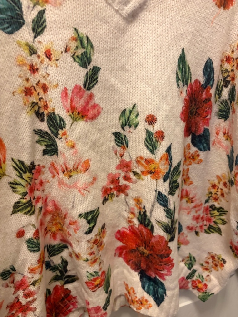 Cream Floral V-Neck Women's Sweater - Picture 3 of 3